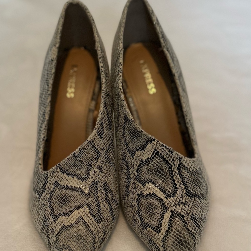Express Snakeskin Heels - Black and Cream